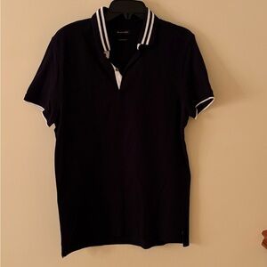 Massimo Dutti Black Polo Shirt with White Trim